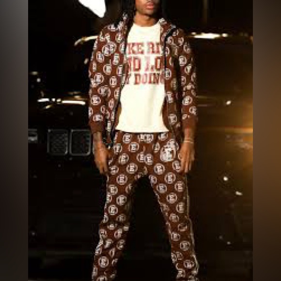Exotic Men’s Brown 3 Piece Tracksuit Jacket, Pants and Shirt NWT Size M - Picture 1 of 10